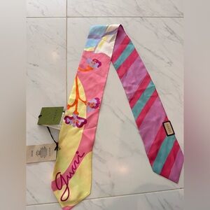 Gucci Pink and Teal Silk Scarf Tie